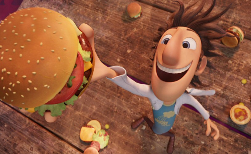 Inventor, Flint Lockwood turns rain into food in "Cloudy With a Chance of Meatballs".