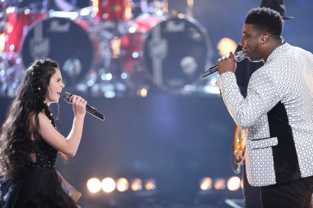 Pictured (l-r): Chevel Shepherd and Kirk Jay duet -- Photo by: Trae Patton/NBC